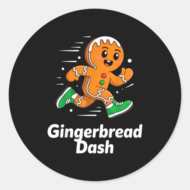 Adesivo Redondo Christmas Gingerbread Dash Running Runner Xmas Mar (Frente)