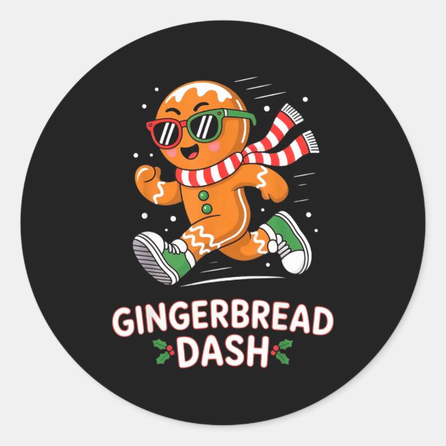 Adesivo Redondo Christmas Gingerbread Dash Running Runner Xmas Mar (Frente)