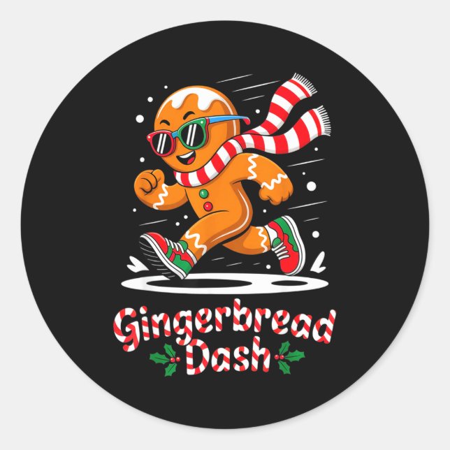 Adesivo Redondo Christmas Gingerbread Dash Running Runner Xmas Mar (Frente)