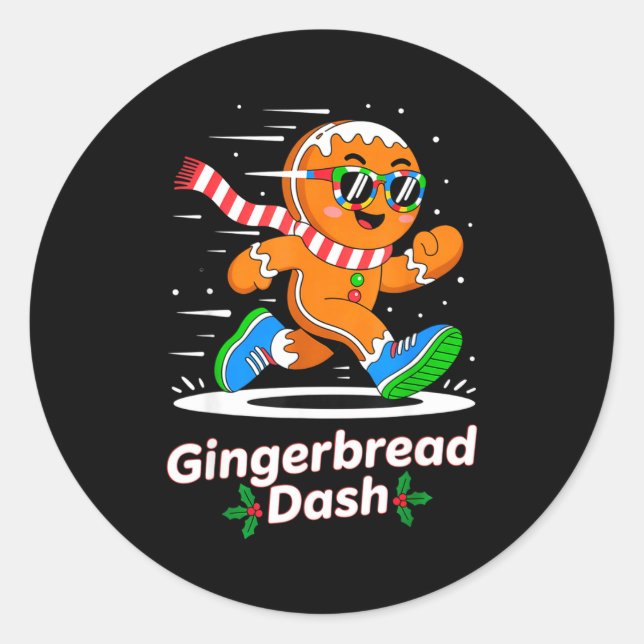 Adesivo Redondo Christmas Gingerbread Dash Running Runner Xmas Mar (Frente)