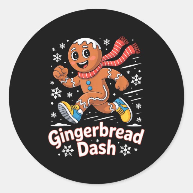 Adesivo Redondo Christmas Gingerbread Dash Running Runner Xmas Mar (Frente)