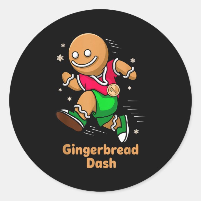 Adesivo Redondo Christmas Gingerbread Dash Running Runner Xmas Mar (Frente)