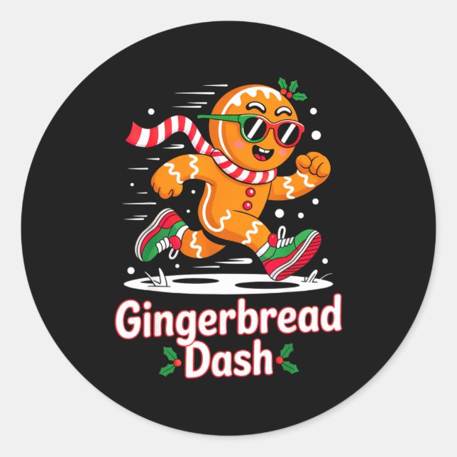 Adesivo Redondo Christmas Gingerbread Dash Running Runner Xmas Mar (Frente)