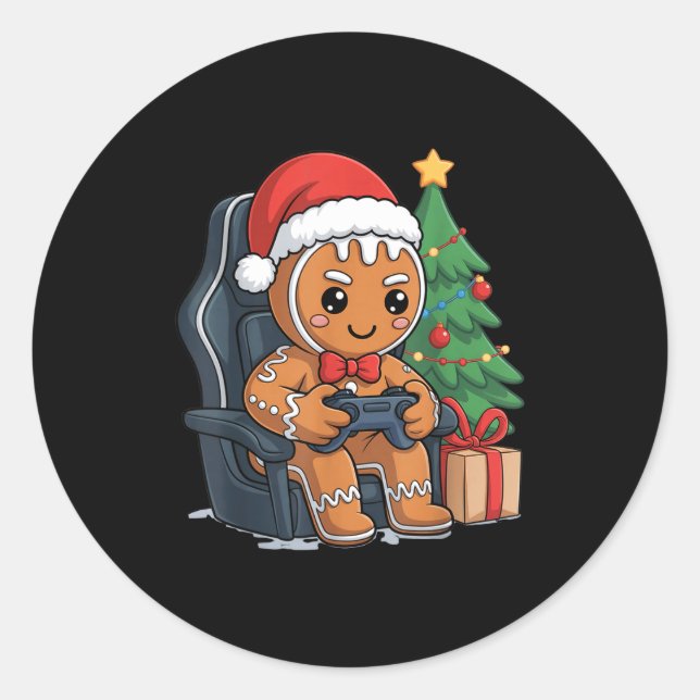 Adesivo Redondo Christmas Gingerbread Gamer Chair Holiday Gaming B (Frente)