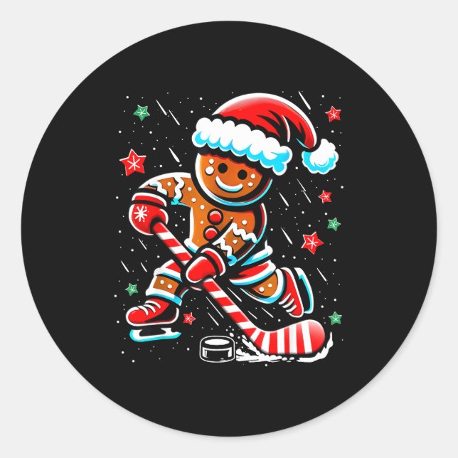 Adesivo Redondo Christmas Gingerbread Ice Hockey Srts Funny Xmas P (Frente)