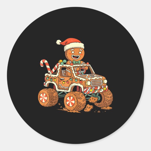 Adesivo Redondo Christmas Gingerbread Man Driving Truck Xmas Light (Frente)