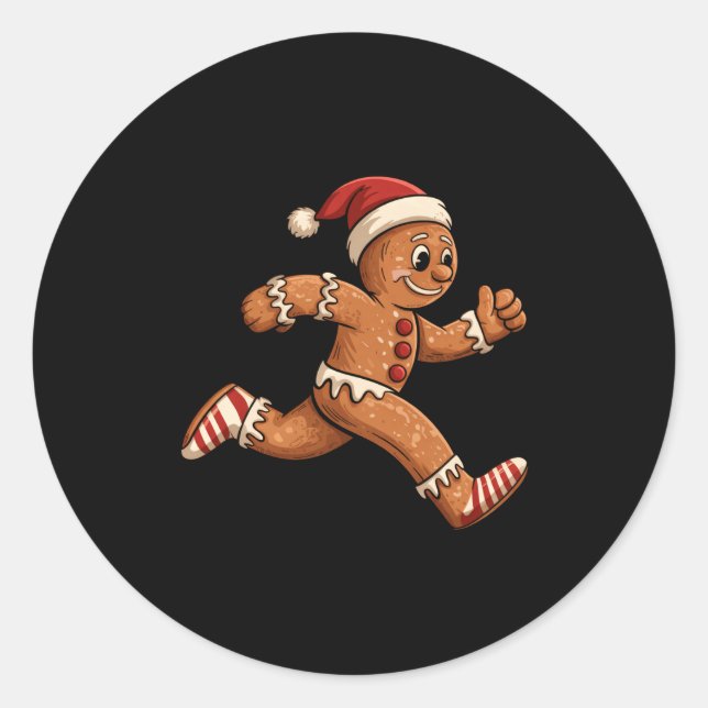 Adesivo Redondo Christmas Gingerbread Running Funny Runners Pajama (Frente)