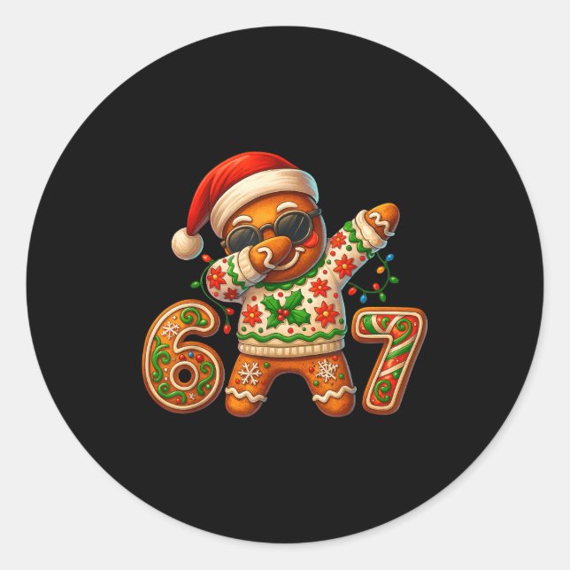 Adesivo Redondo Christmas Gingerbread Six Seven 67 Meme Xmas Slang (Frente)
