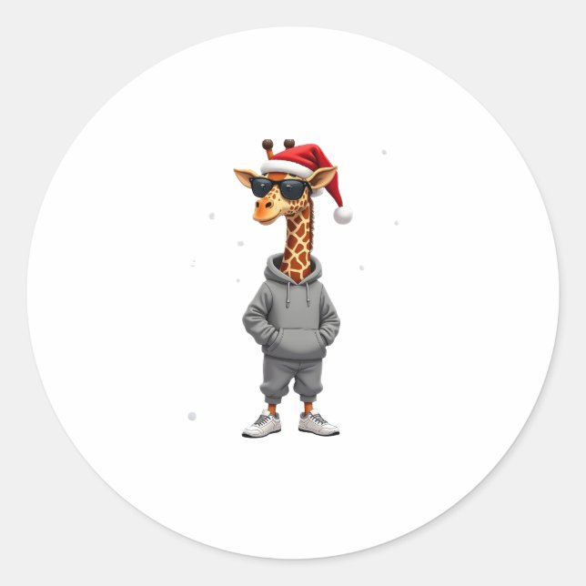Adesivo Redondo Christmas Giraffe Santa Long Sleeve T-Shirt (1) (Frente)