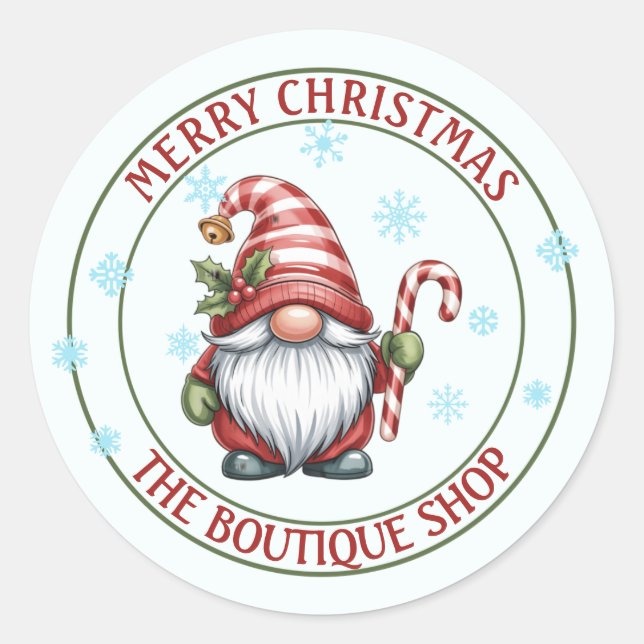 Adesivo Redondo Christmas Gnome Sticker | Editable Text Label (Frente)