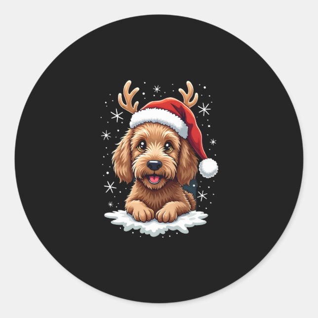 Adesivo Redondo Christmas Goldendoodle Dog Reindeer Holiday Doodle (Frente)