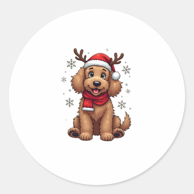 Adesivo Redondo Christmas Goldendoodle Dog Reindeer Holiday Doodle (Frente)