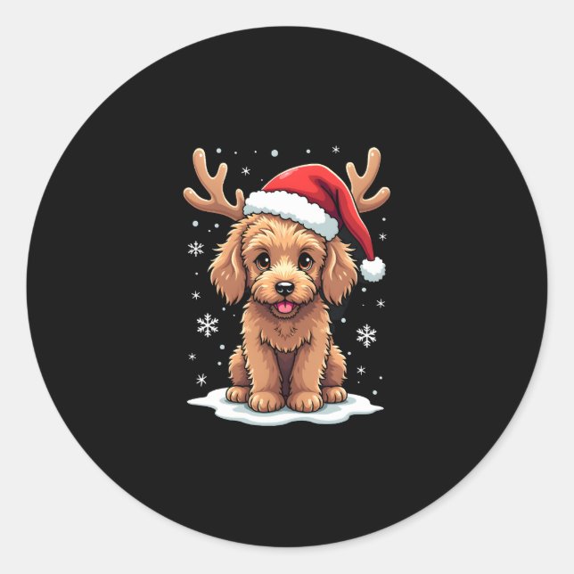 Adesivo Redondo Christmas Goldendoodle Dog Reindeer Holiday Doodle (Frente)