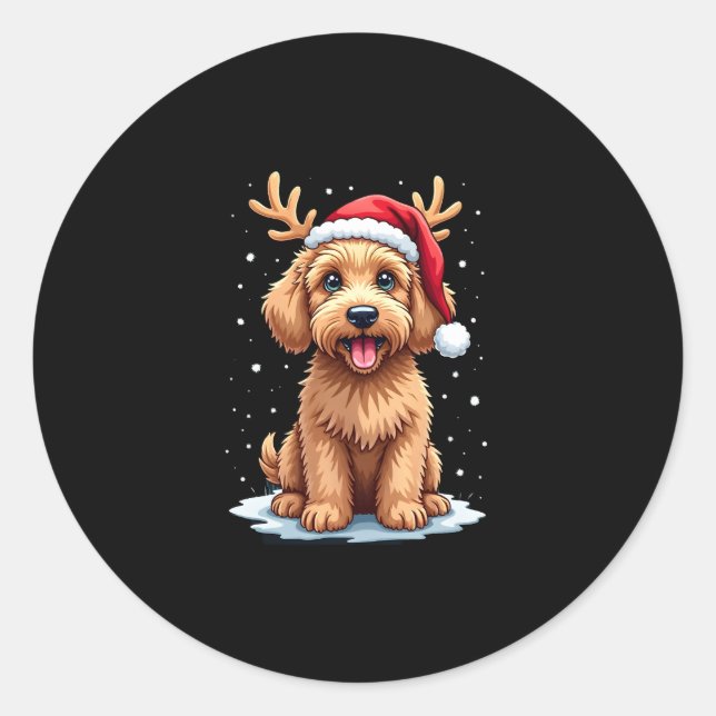 Adesivo Redondo Christmas Goldendoodle Dog Reindeer Holiday Doodle (Frente)