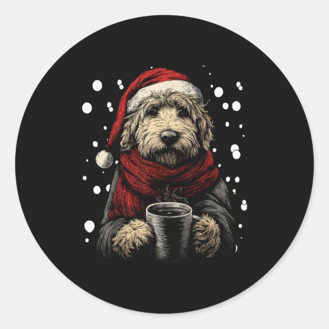Adesivo Redondo Christmas Goldendoodle Santa Hat Coffee Lover Funn (Frente)