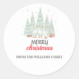Adesivo Redondo Christmas Goose Holiday Tree Family Sticker