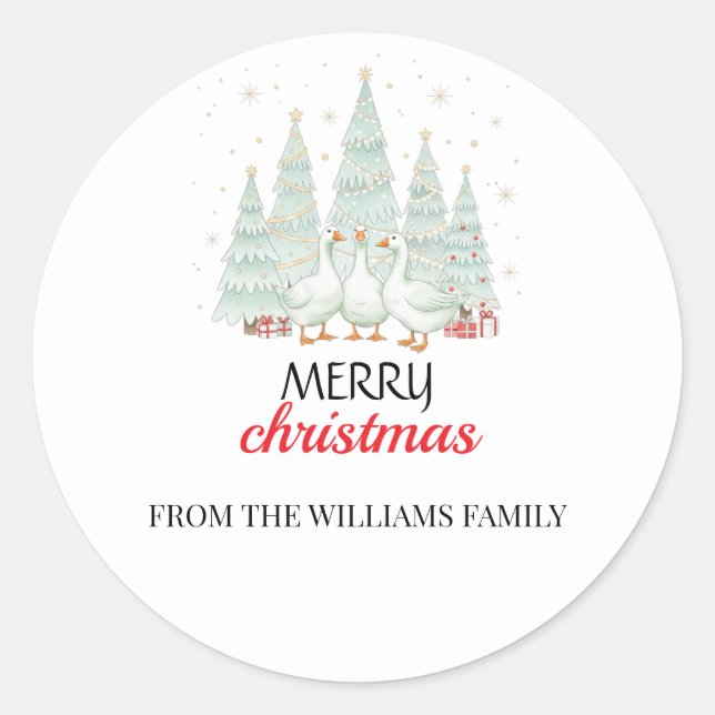Adesivo Redondo Christmas Goose Holiday Tree Family Sticker (Frente)
