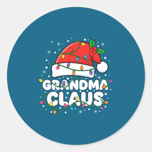 Adesivo Redondo Christmas Grandma Claus Santa Hat Christmas Lights (Frente)