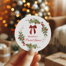 Adesivo Redondo Christmas Greenery Red Bow Bridal Shower