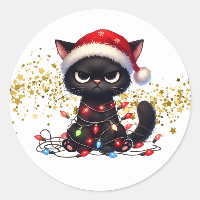 Adesivo Redondo Christmas Grumpy Cat Stickers  (Frente)