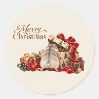 Adesivo Redondo Christmas Hamster Exploring Gifts Sticker
