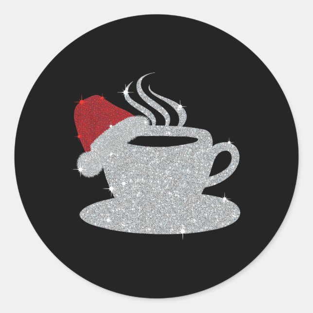 Adesivo Redondo Christmas Hot Coffee Cup Santa's Hat Xmas Holidays (Frente)