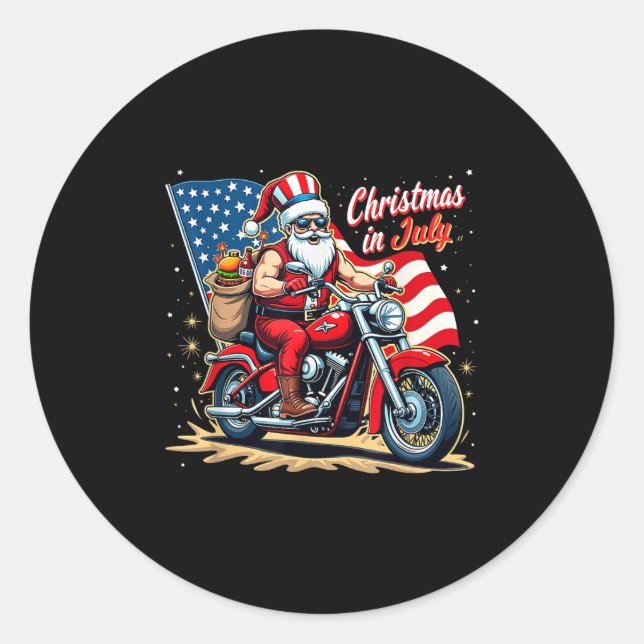 Adesivo Redondo Christmas In July Biker Santa American Funny Summe (Frente)