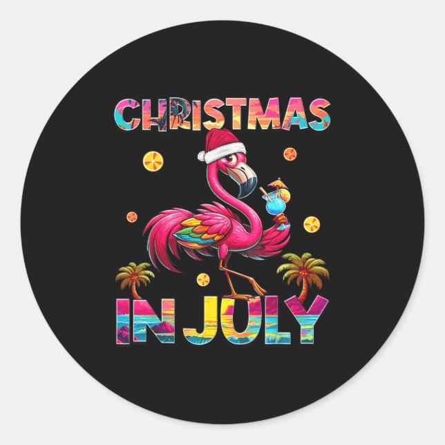 Adesivo Redondo Christmas In July Flamingo Beach Summer Hawaii Gir (Frente)