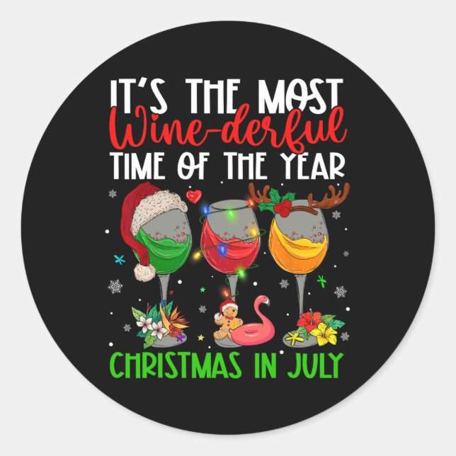 Adesivo Redondo Christmas In July It's The Most Wine-derful Time O (Frente)