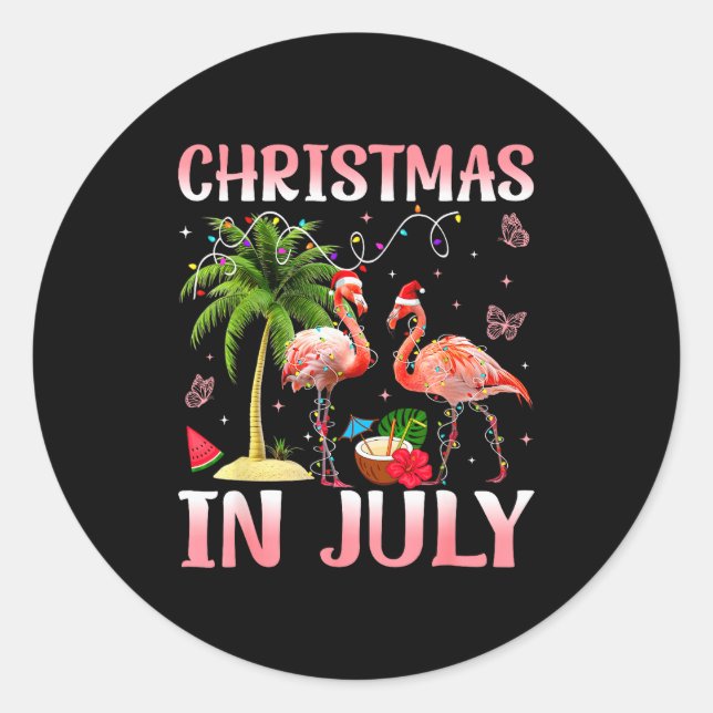 Adesivo Redondo Christmas In July Nk Flamingo Santa Hat Christmas  (Frente)