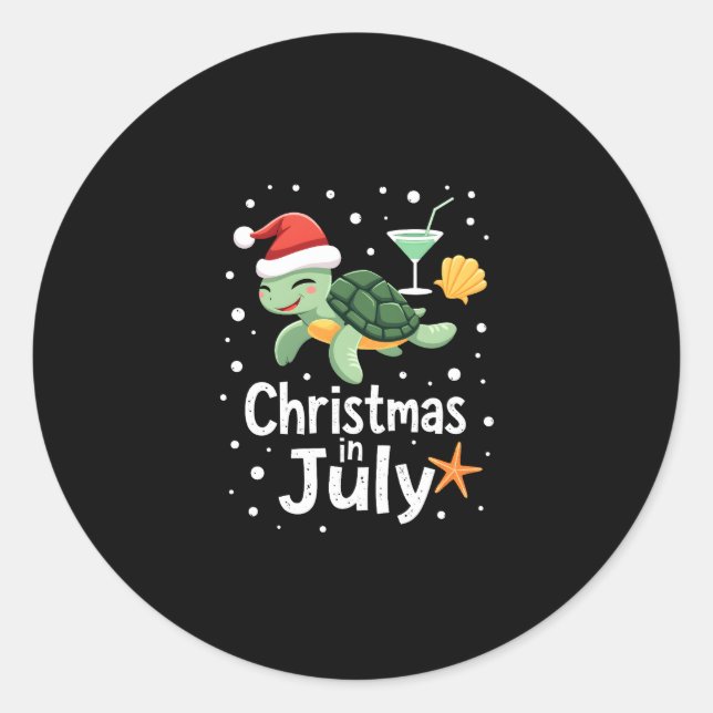 Adesivo Redondo Christmas In July Turtle Summer Xmas Tortoise Wome (Frente)