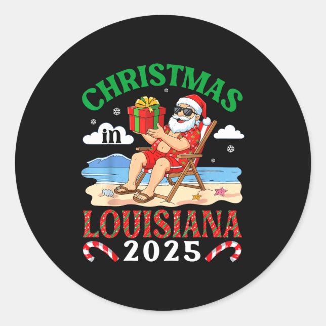 Adesivo Redondo Christmas In Louisiana 2025 Santa Beach Lounge Hol (Frente)