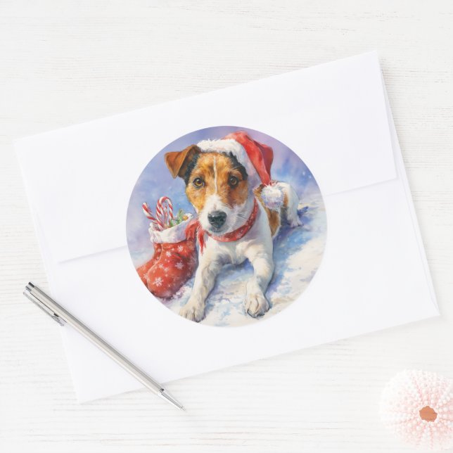 Adesivo Redondo  Christmas Jack Russell Round Sticker (Envelope)