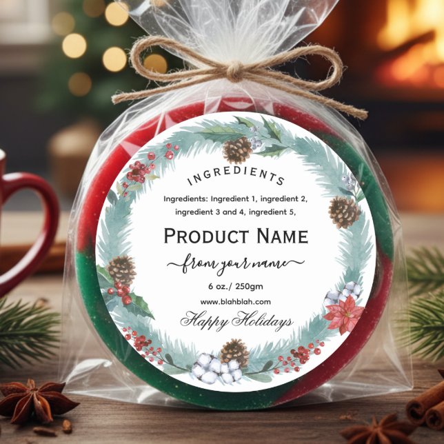 Adesivo Redondo Christmas jam ingredient Label with wreath (Criador carregado)