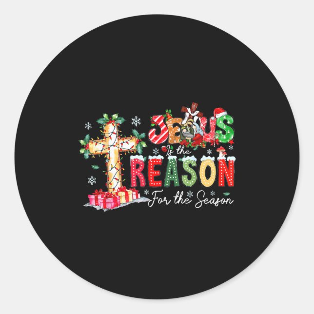 Adesivo Redondo Christmas Jesus Reason Season Xmas Christian Men W (Frente)
