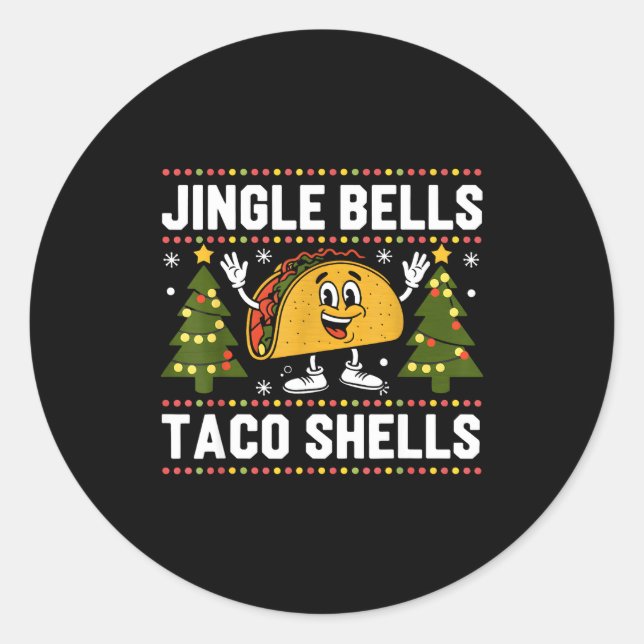 Adesivo Redondo Christmas Jingle Bells Taco Shells Funny Xmas Taco (Frente)