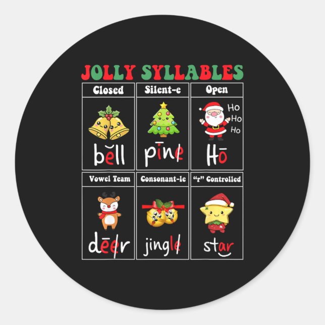 Adesivo Redondo Christmas Jolly Syllables Teacher Students Funny S (Frente)