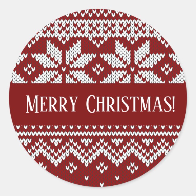 Adesivo Redondo Christmas Knitted Red and White Sweater (Frente)