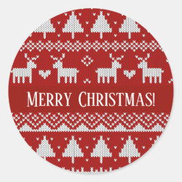 Adesivo Redondo Christmas Knitted Sweater Red and White Ornaments 