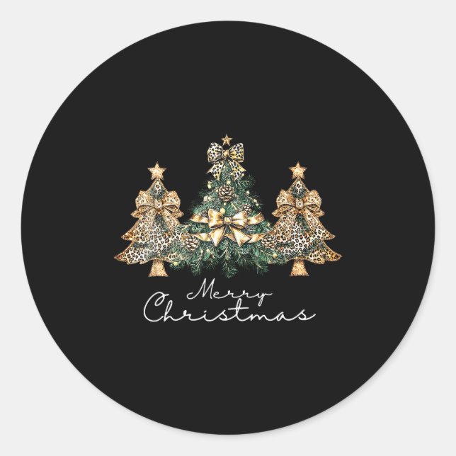 Adesivo Redondo Christmas Leopard Coquette Bow Xmas Trees Pajamas  (Frente)