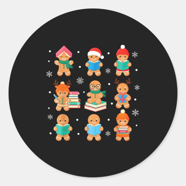 Adesivo Redondo Christmas Library Gingerbread Man Books Lover Book (Frente)