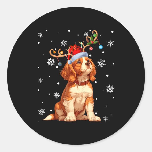 Adesivo Redondo Christmas Lights Cavalier King Charles Spaniel Xma (Frente)