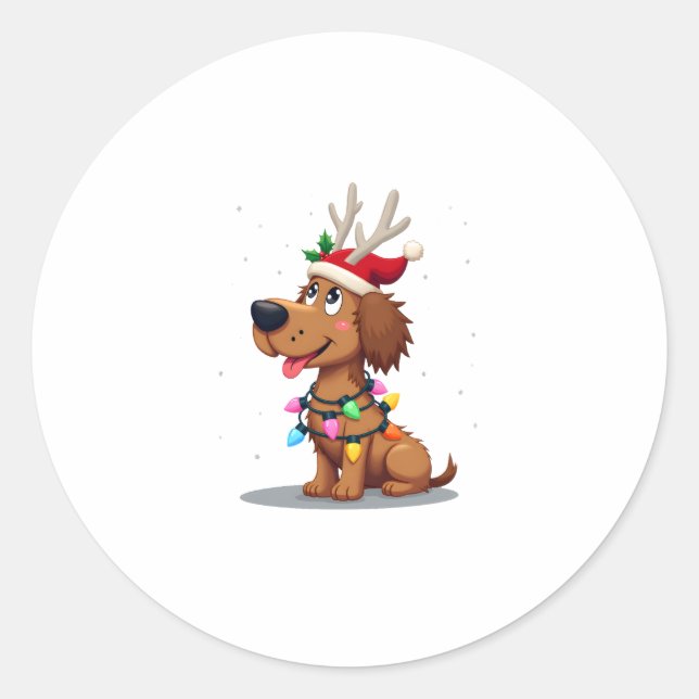 Adesivo Redondo Christmas Lights Soft Coated Wheaten Terrier Dog T (Frente)