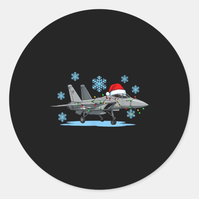 Adesivo Redondo Christmas Lights Wrapped On Cute Kids Fighter Jet  (Frente)