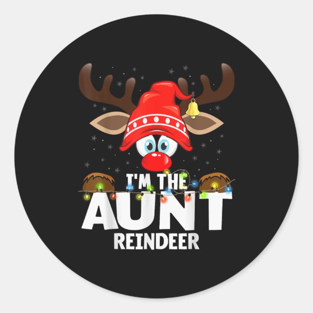 Adesivo Redondo Christmas Matching I'm The Aunt Reindeer  (Frente)