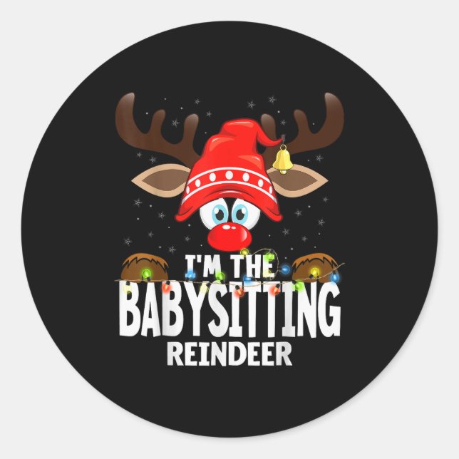 Adesivo Redondo Christmas Matching I'm The Babysitting Reindeer  (Frente)