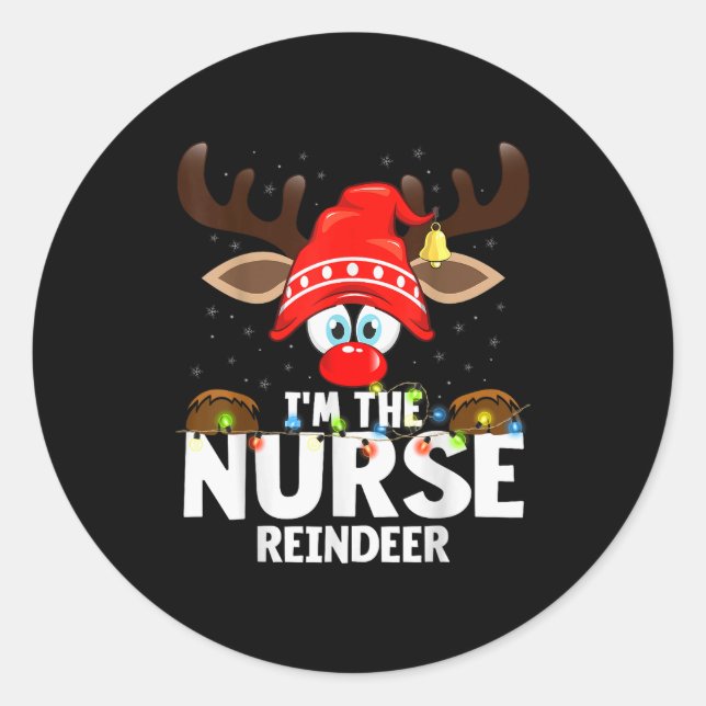 Adesivo Redondo Christmas Matching I'm The Nurse Reindeer  (Frente)
