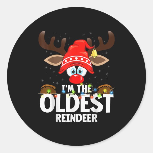 Adesivo Redondo Christmas Matching I'm The Oldest Reindeer  (Frente)