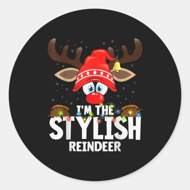 Adesivo Redondo Christmas Matching I'm The Stylish Reindeer  (Frente)