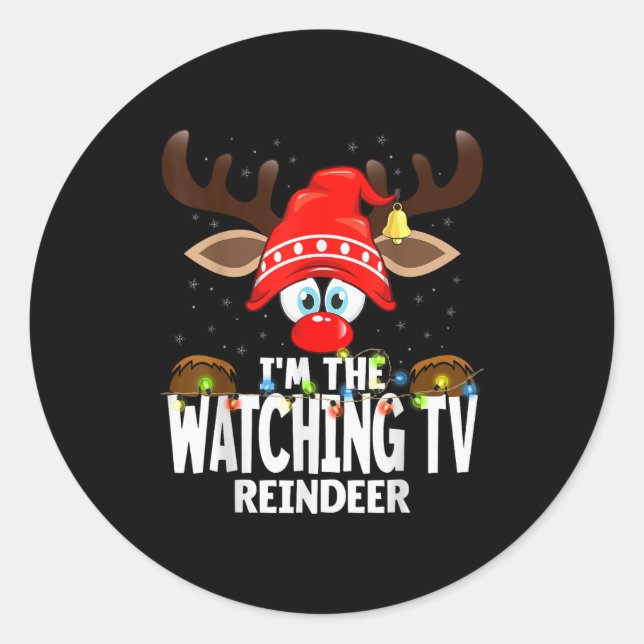 Adesivo Redondo Christmas Matching I'm The Watching Tv Reindeer  (Frente)